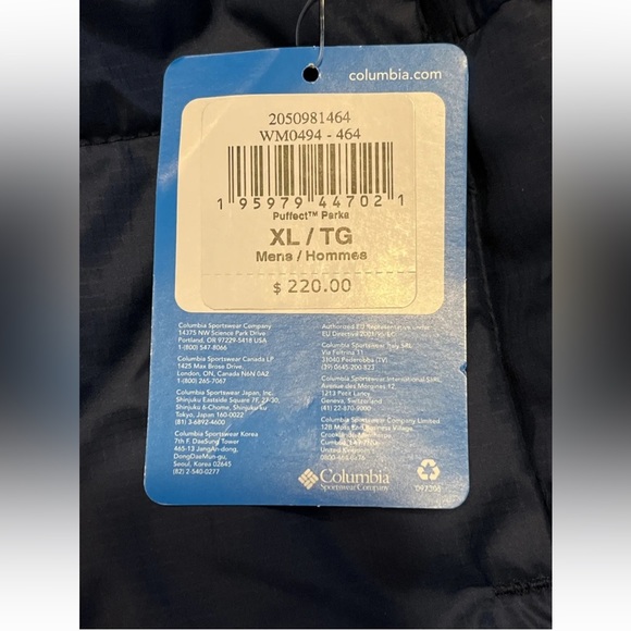 Columbia Puffect Parka Hooded Jacket Mens XL Navy Blue Puffer Insulated New Tags - Picture 15 of 16